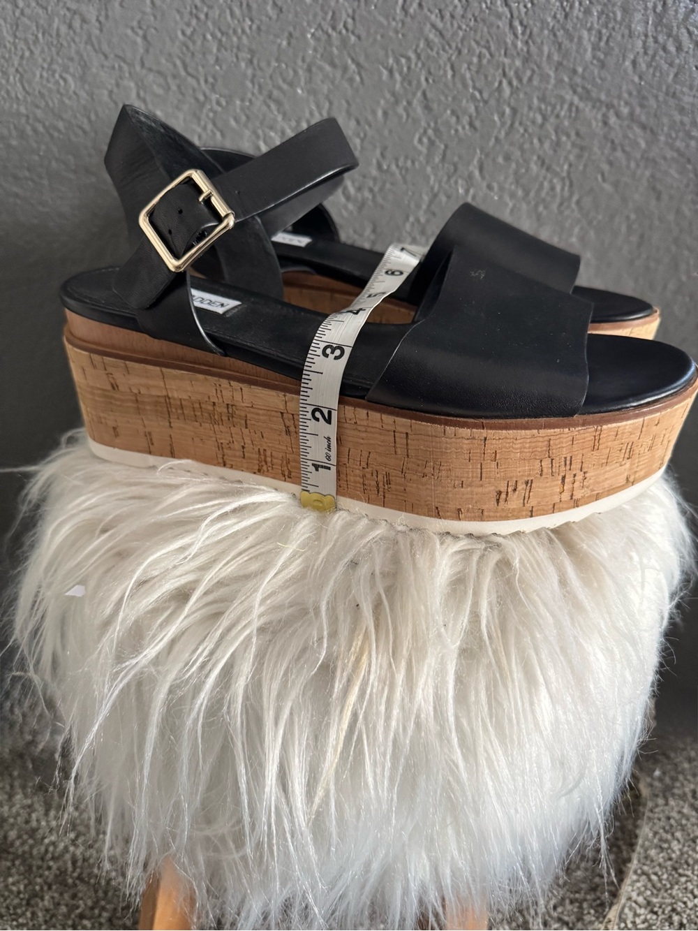 Steve Madden Black Cork Platform Sandals - Picture 3 of 9